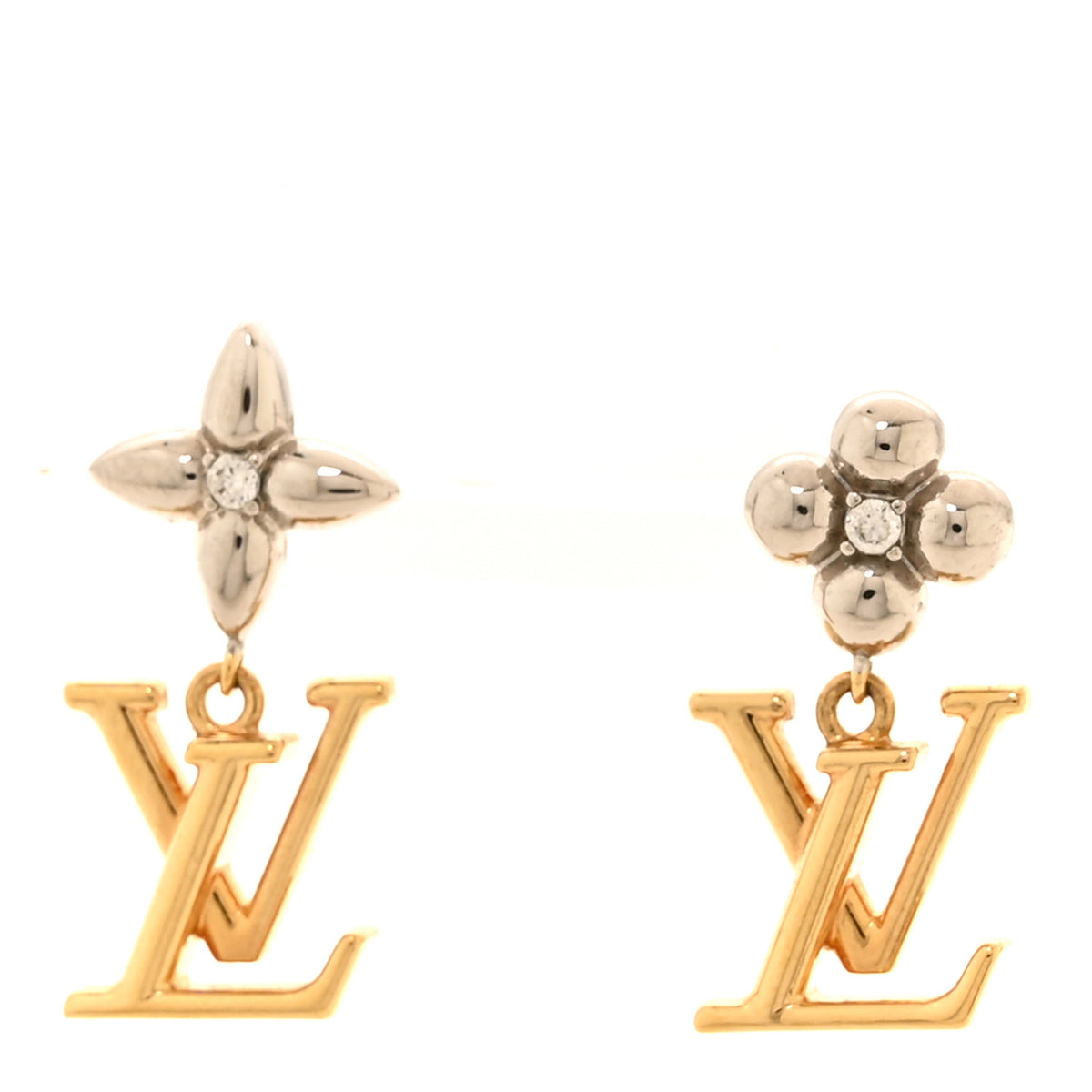 Louis Vuitton Metal Crystal LV Iconic Flower Earrings Gold Silver 1 of 4