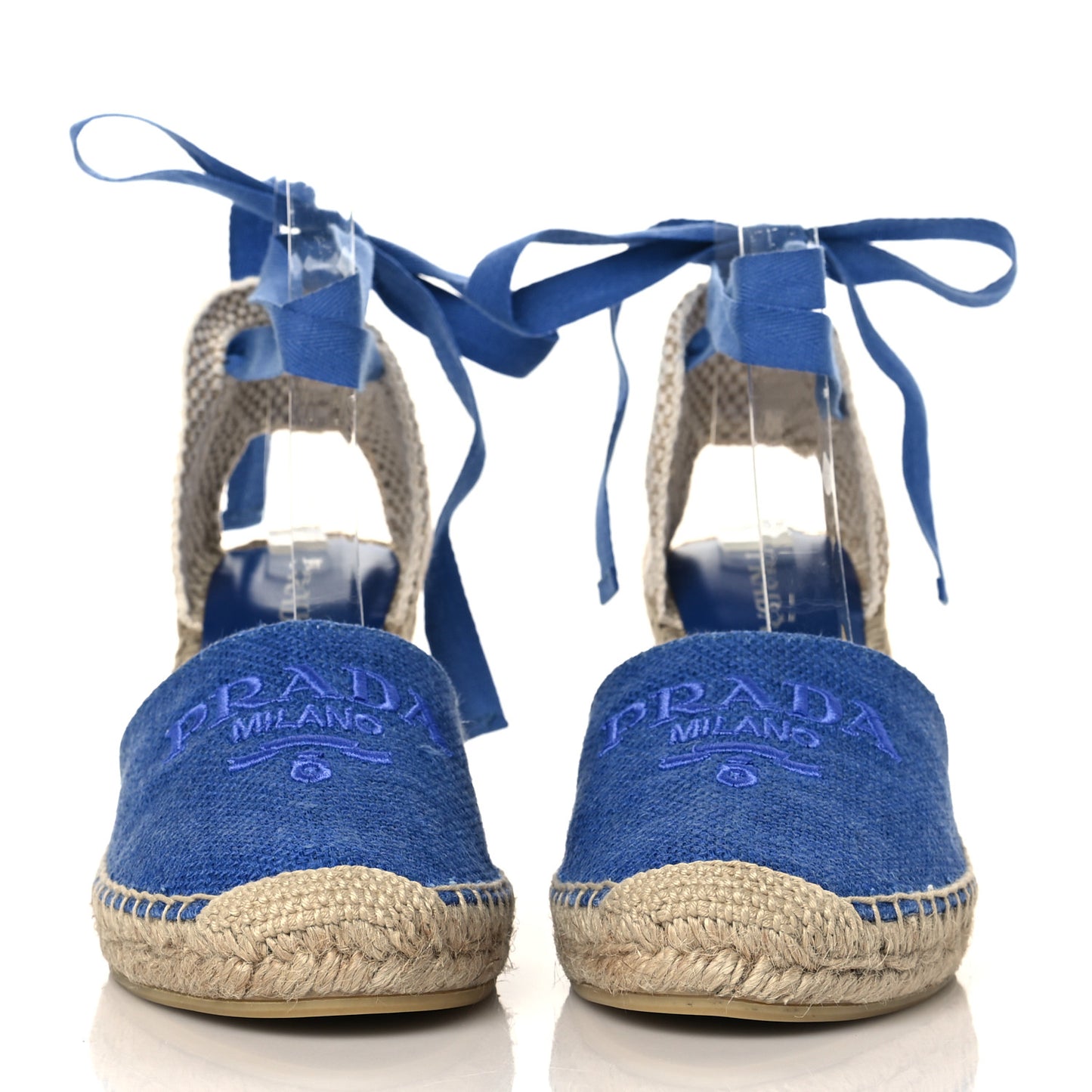 Linen Ankle Wrap Wedge Espadrilles 41 Light Blue