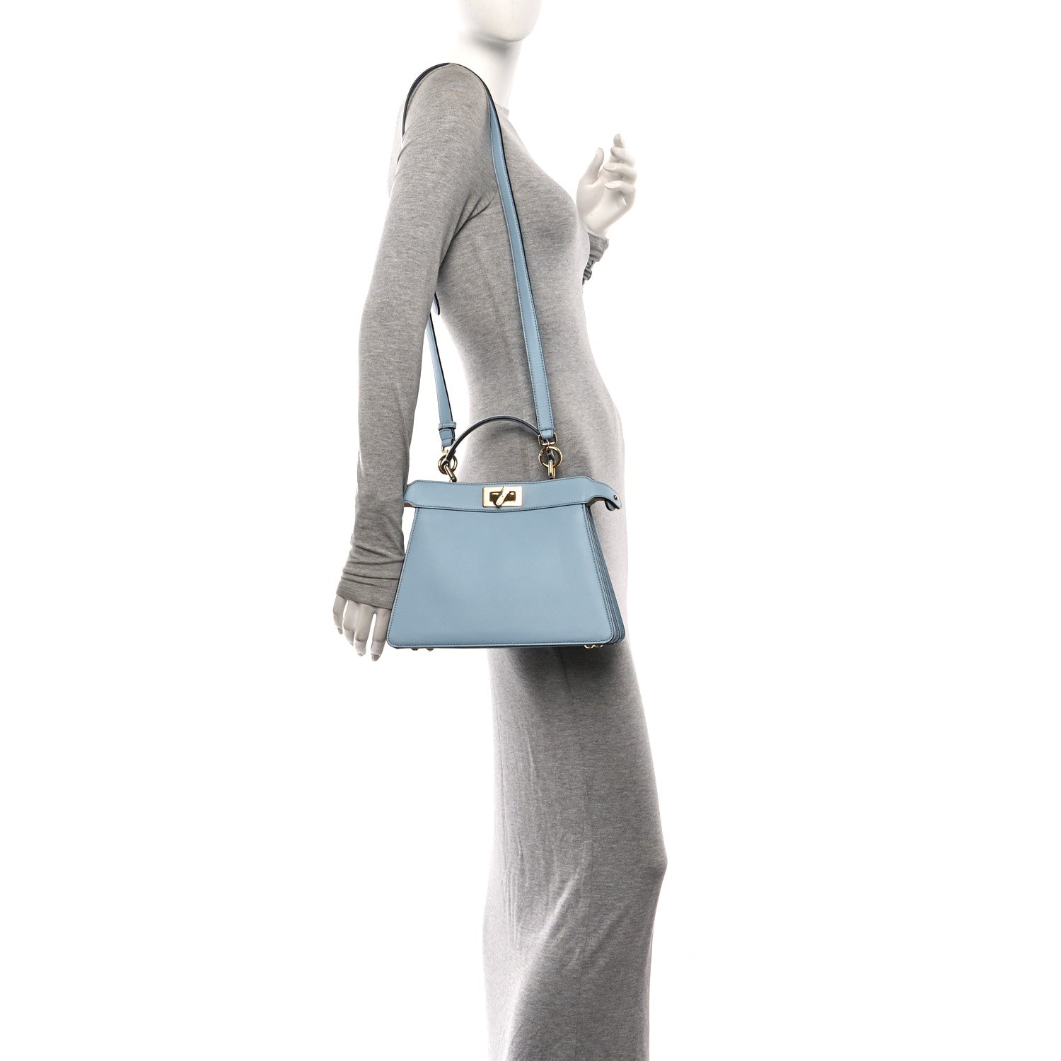 Fendi Vitello Seta Shiny Nappa Small Peekaboo I SEE U Satchel Azzurro Baby Camelia 2 of 11