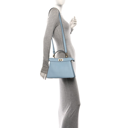 Fendi Vitello Seta Shiny Nappa Small Peekaboo I SEE U Satchel Azzurro Baby Camelia 2 of 11