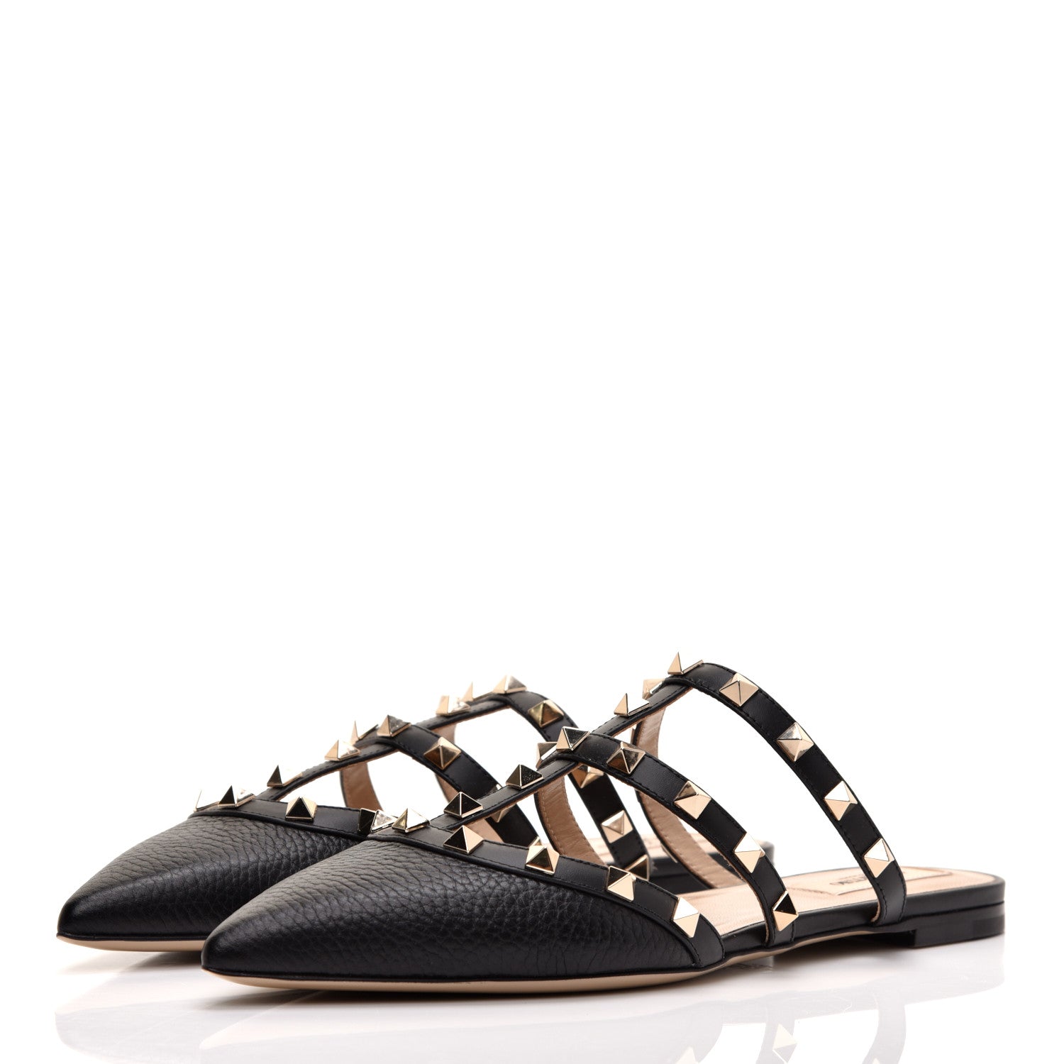 Valentino Garavani Pebbled Calfskin Rockstud Flat Cage Mules 37 Black 3 of 9