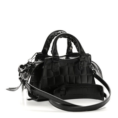 Balenciaga Semi Shiny Calfskin Crocodile Embossed Neo Classic Black Hardware Nano City Crossbody Black 3 of 9