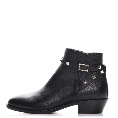 Valentino Garavani Grained Calfskin Rockstud Single Buckle 35mm Cowboy Ankle Boots 36.5 Black 1 of 9