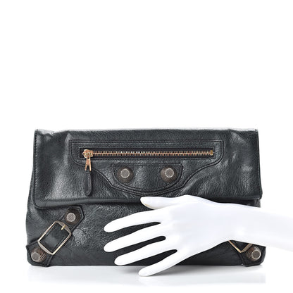 Balenciaga Agneau Giant 21 Rose Gold Hardware Envelope Clutch Black 2 of 7
