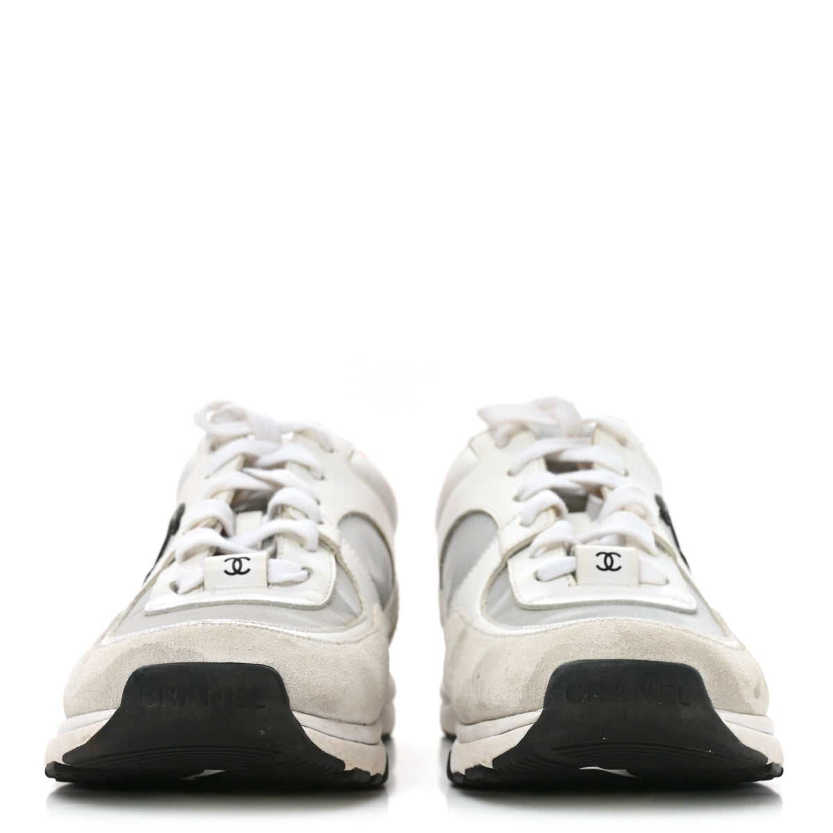 Calfskin Fabric Sneakers 37 White Silver Fluo Pink