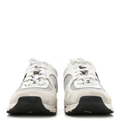 Chanel Calfskin Fabric Sneakers 37 White Silver Fluo Pink 3 of 8