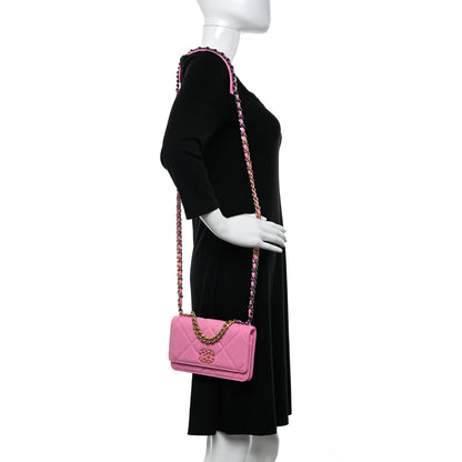 Chanel Denim Quilted Chanel 19 Wallet On Chain WOC Neon Pink 2 of 11