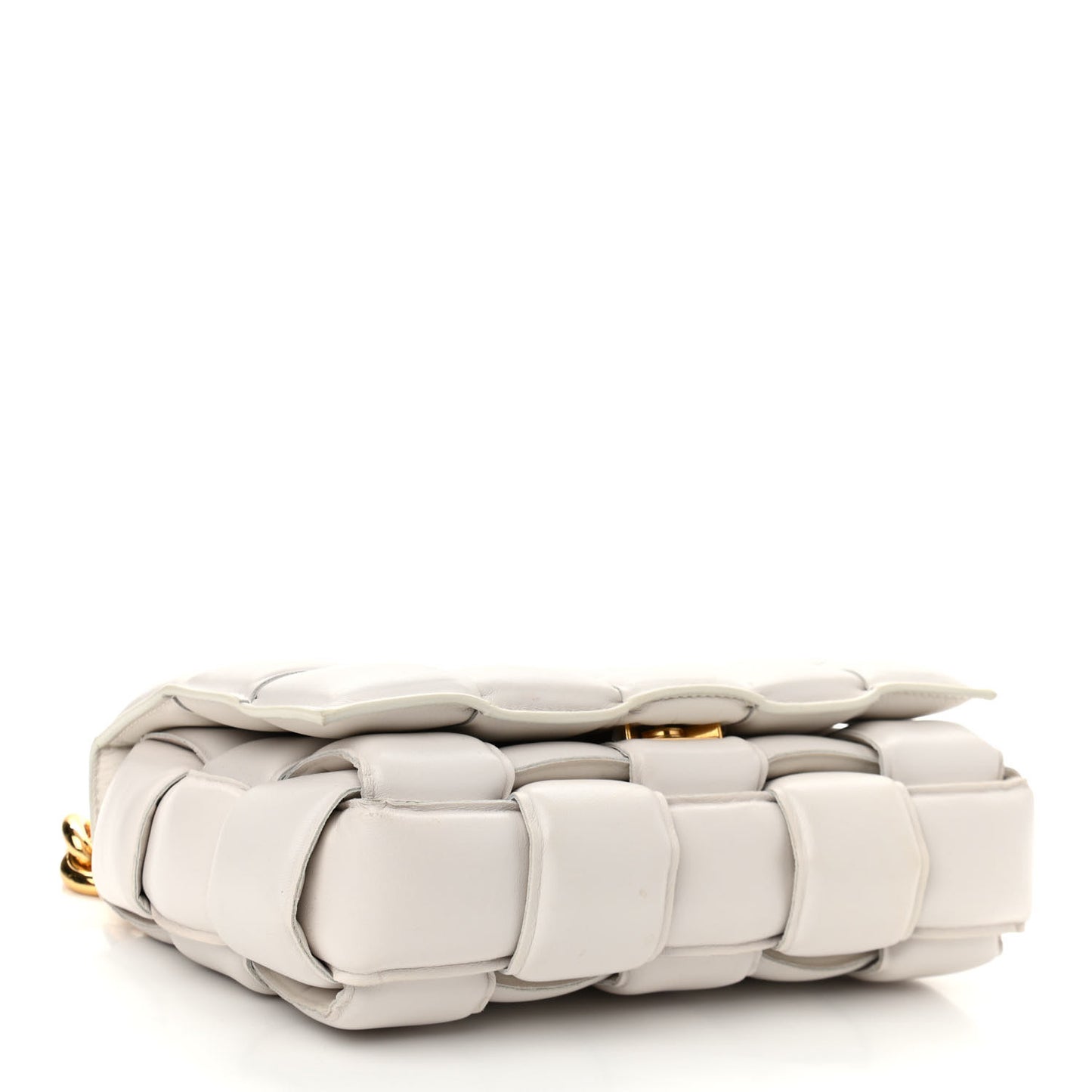 Lambskin Maxi Intreccio Padded Chain Cassette Crossbody Bag White