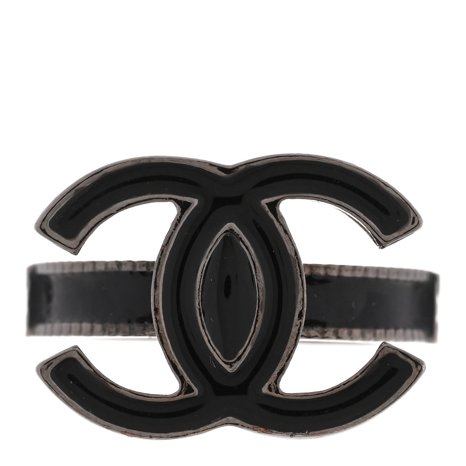 Chanel Enamel CC Ring 53 6.5 Black Silver 1 of 4