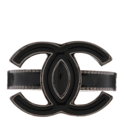Chanel Enamel CC Ring 53 6.5 Black Silver 1 of 4