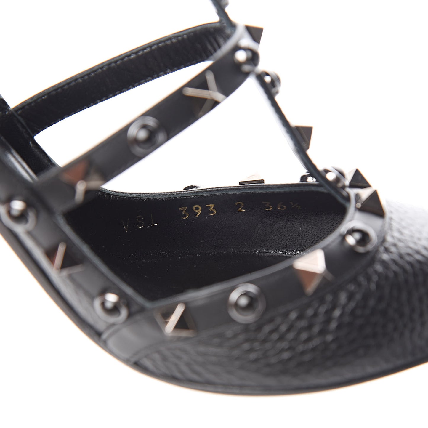Pebbled Calfskin Onyx Rockstud Rolling Ankle Strap 100mm Pumps 36.5 Black