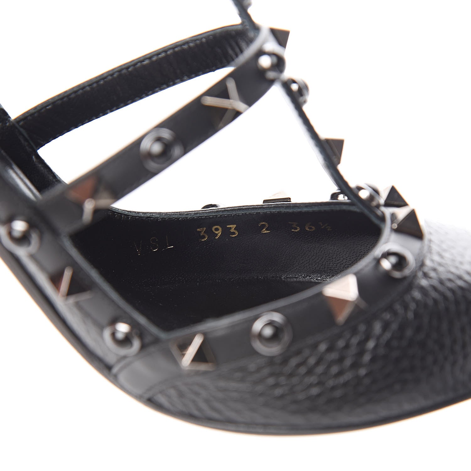 Valentino Garavani Pebbled Calfskin Onyx Rockstud Rolling Ankle Strap 100mm Pumps 36.5 Black 8 of 9