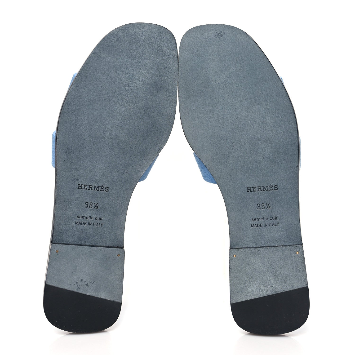 Hermes Suede Goatskin Oran Sandals 38.5 Bleu Cameo 5 of 8