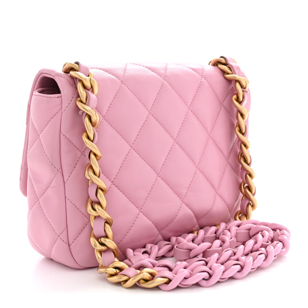 Chanel Lambskin Quilted Small Lacquered Chain Flap Pink 3 of 12