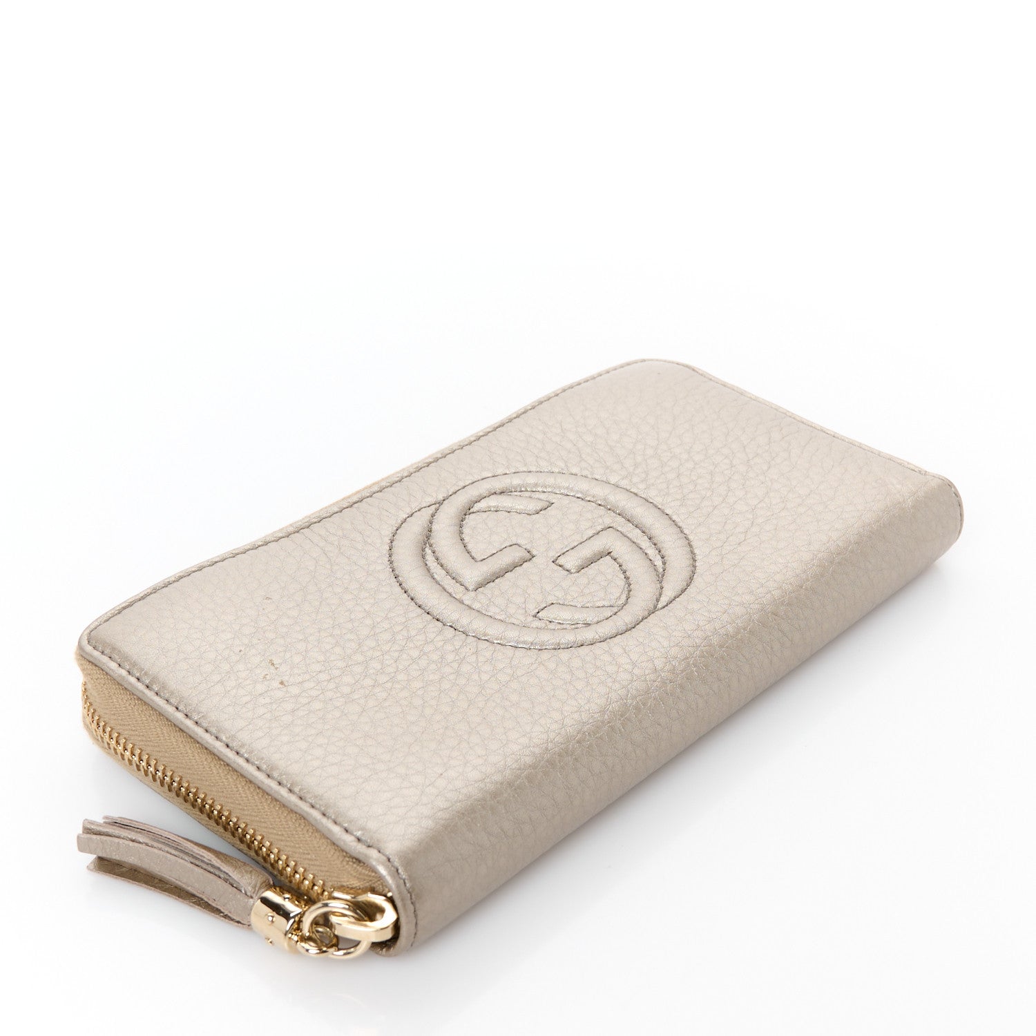 Gucci Metallic Pebbled Calfskin Soho Zip Around Wallet Golden Beige 4 of 8