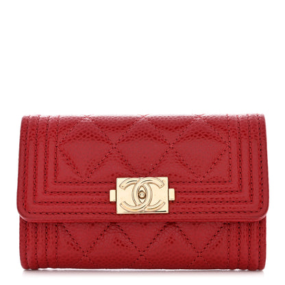 Chanel Caviar Quilted Boy Flap Card Holder Wallet Red 1 of 10