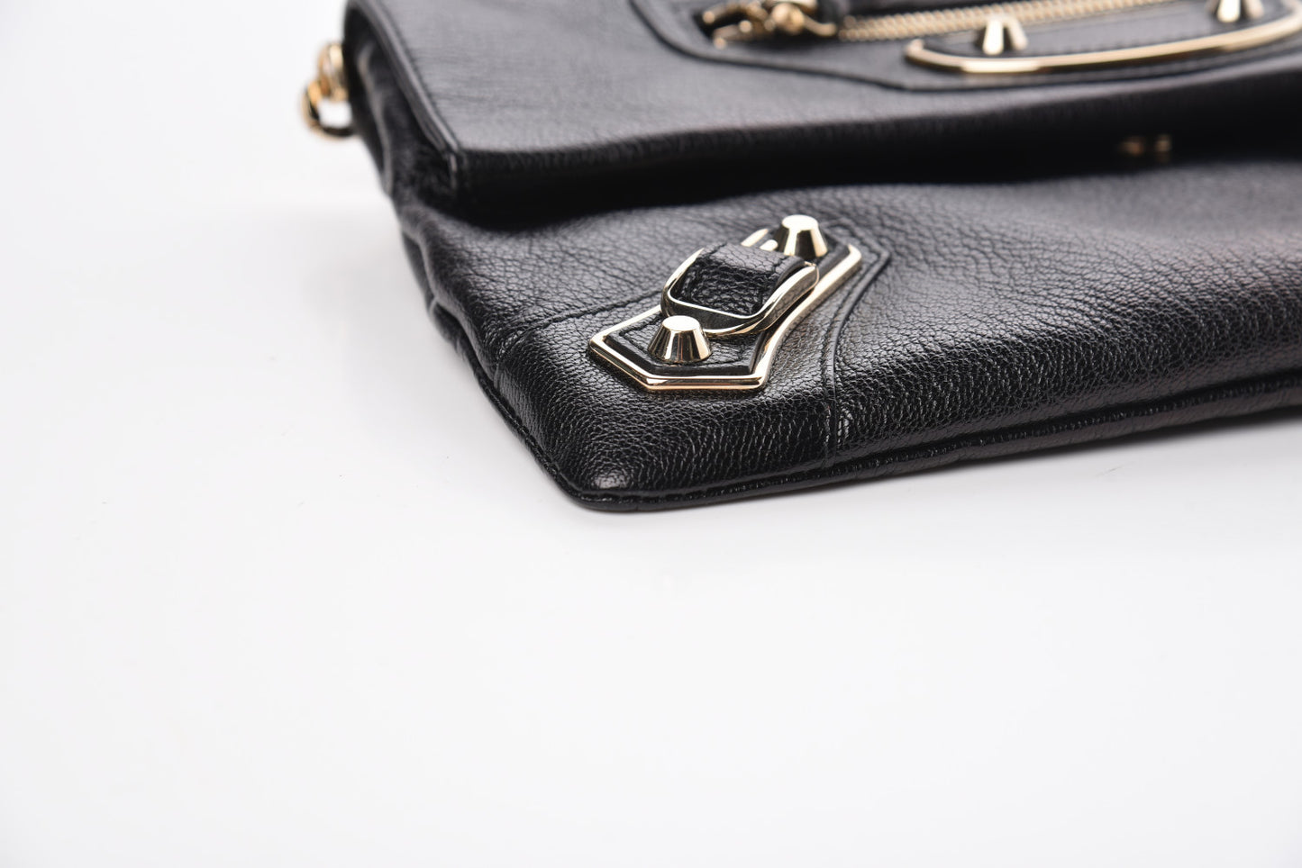 Chevre Gold Metallic Edge Hardware Envelope Clutch Black