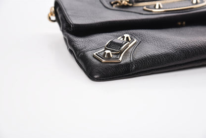 Balenciaga Chevre Gold Metallic Edge Hardware Envelope Clutch Black 8 of 11