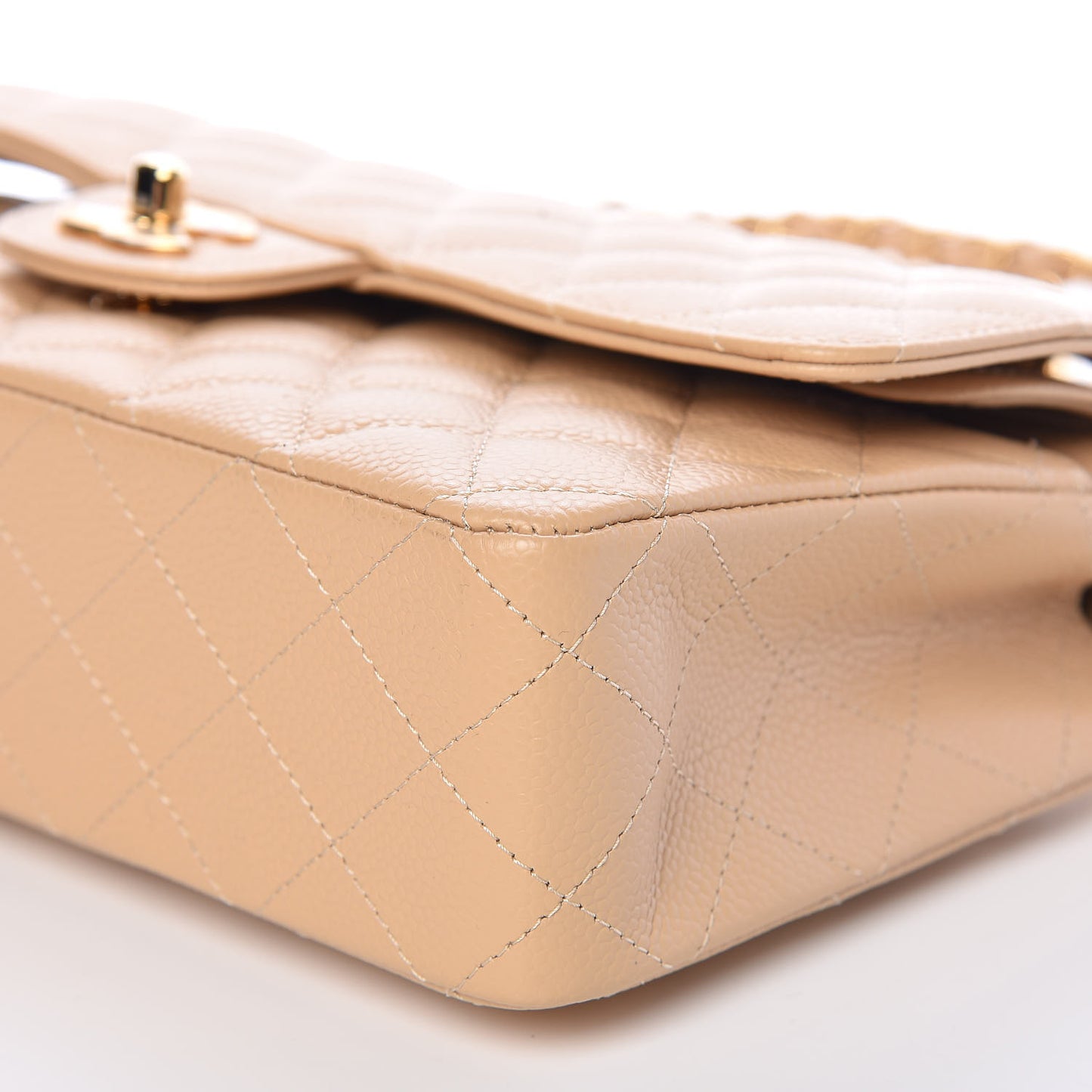 Caviar Quilted Medium Double Flap Beige