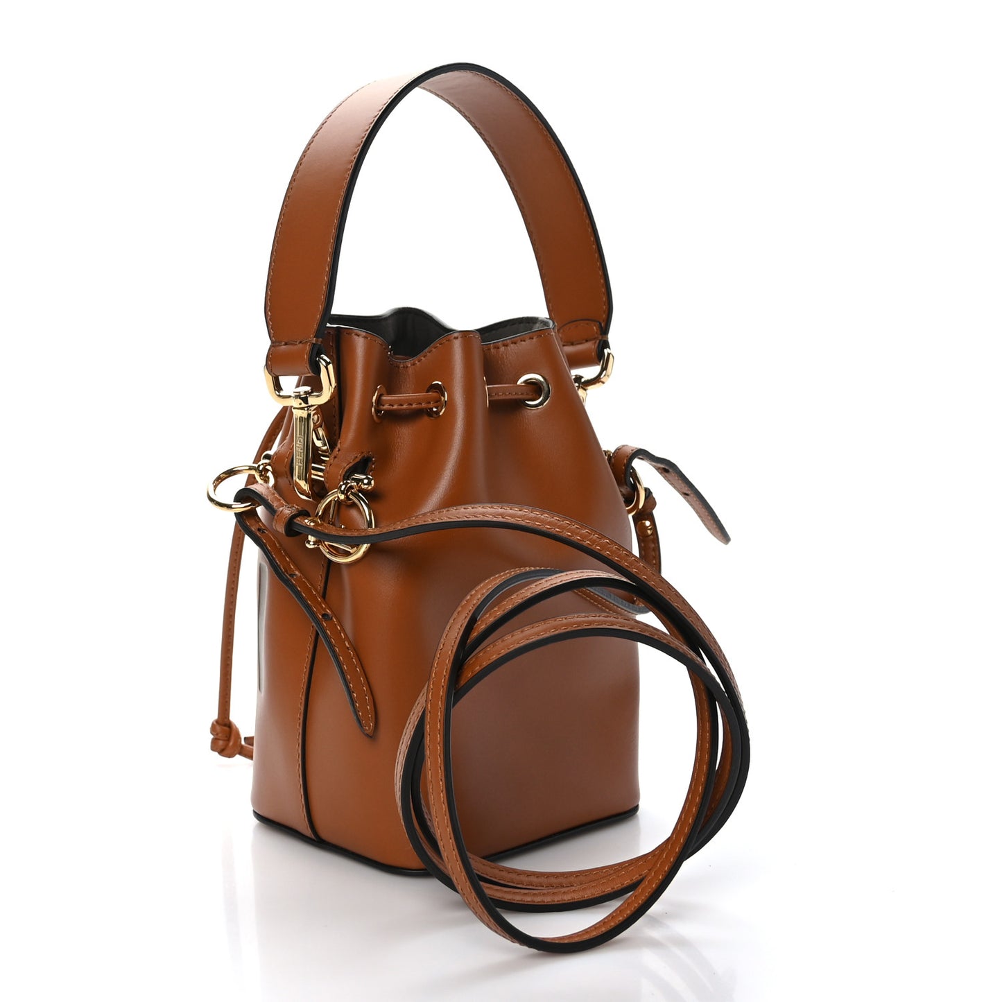 Vitello King F is Fendi Logo Embossed Mini Mon Tresor Bucket Bag Cuoio