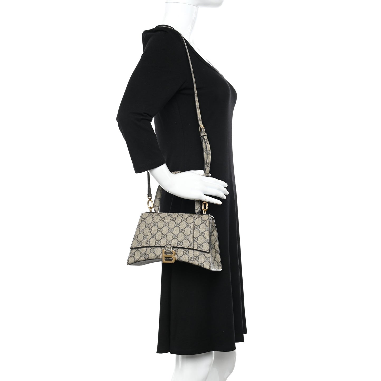 X GUCCI GG Supreme Monogram Small Hourglass Top Handle Bag Beige Ebony