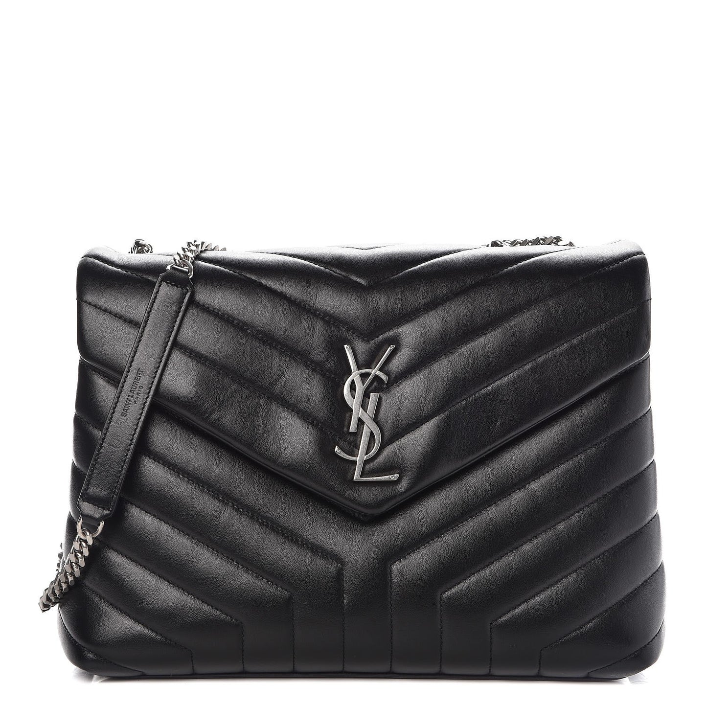 Calfskin Y Quilted Monogram Medium Loulou Chain Satchel Black