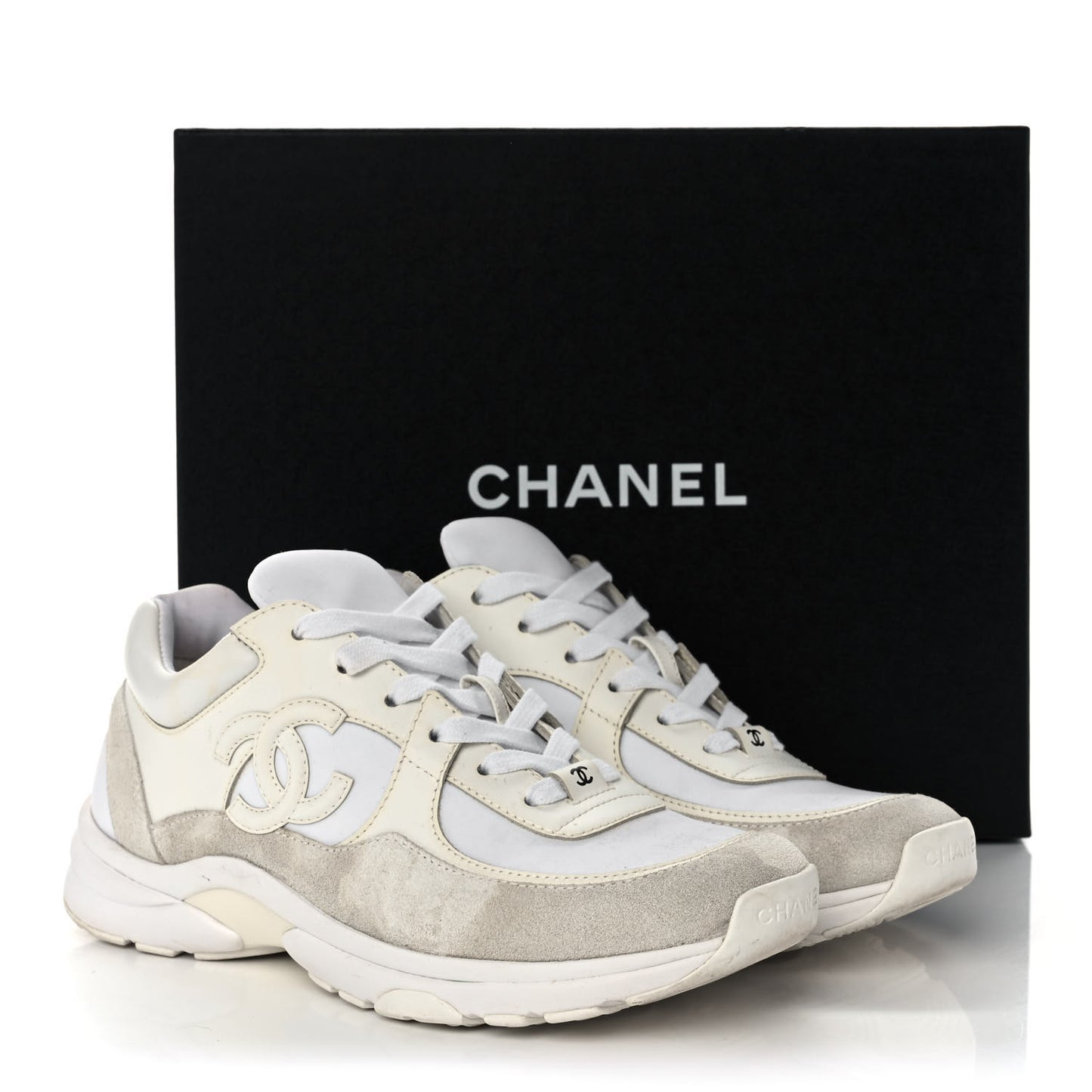 Suede Calfskin Fabric CC Sneakers 38.5 White