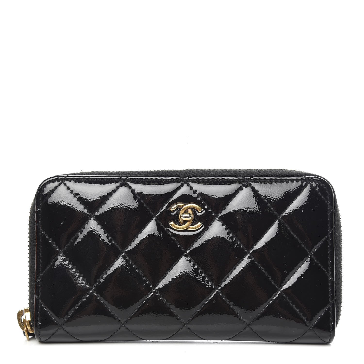 Chanel Patent Quilted Small Zip Around Wallet Black 1 of 9