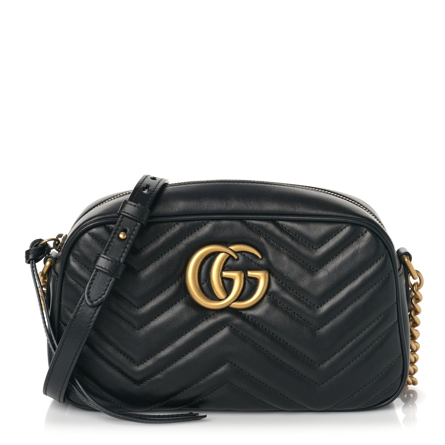 Calfskin Matelasse Small GG Marmont Chain Shoulder Bag Black