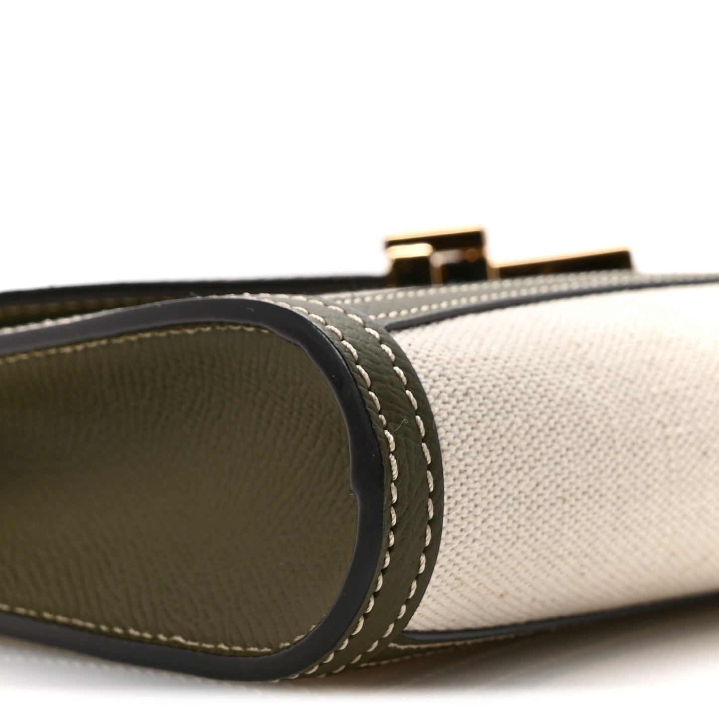 Cotton Canvas Linen Calfskin Gabrielle Clutch Olive Green