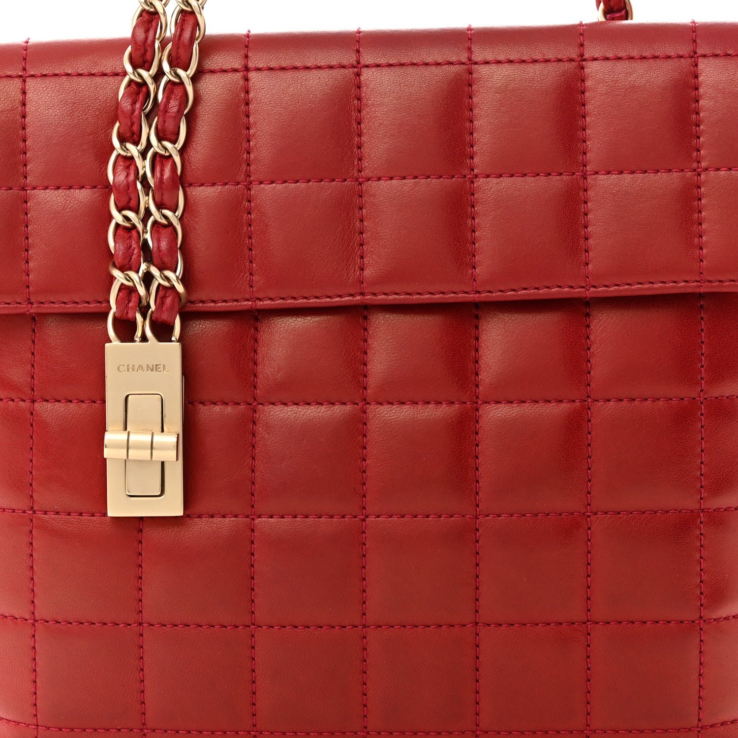 Chanel Lambskin Chocolate Bar Mademoiselle Flap Shoulder Bag Red 8 of 11