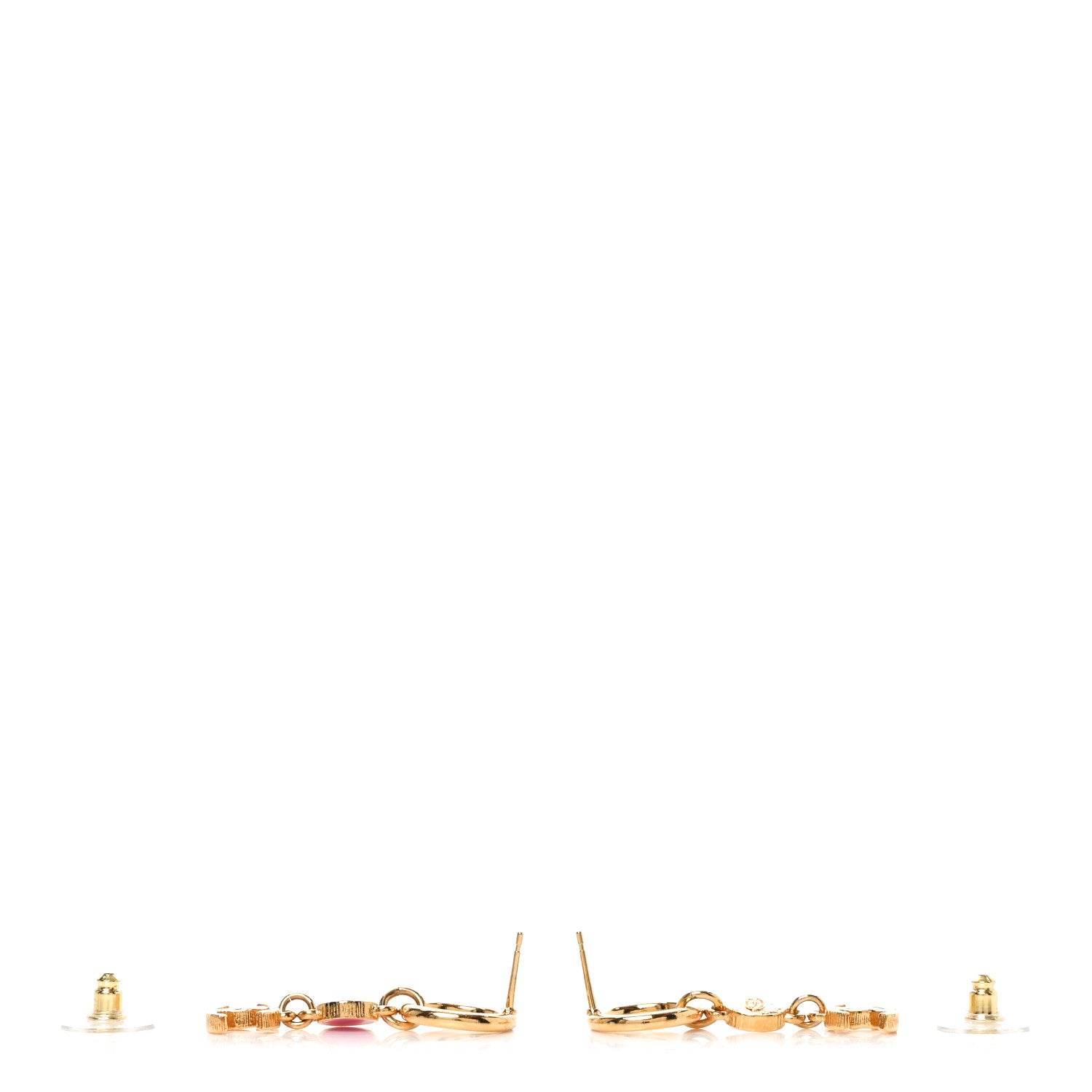 Chanel Metal Resin Disc CC Drop Earrings Gold Pink 3 of 4