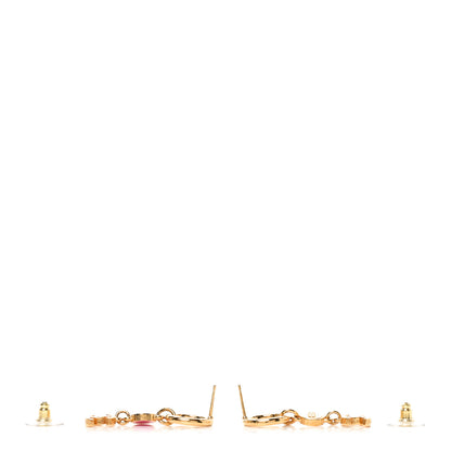 Chanel Metal Resin Disc CC Drop Earrings Gold Pink 3 of 4