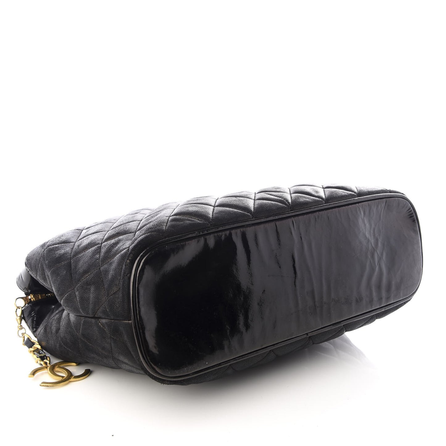 Lambskin Patent Quilted Shoulder Bag Black