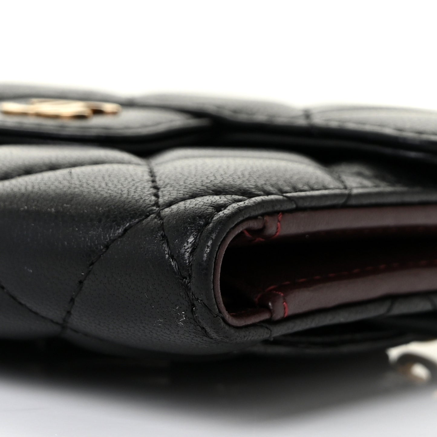 Lambskin Quilted Compact Flap Wallet Black