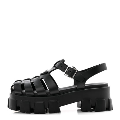 Prada Foam Rubber Triangle Logo Monolith 55mm Cage Sandals 39 Black 1 of 9