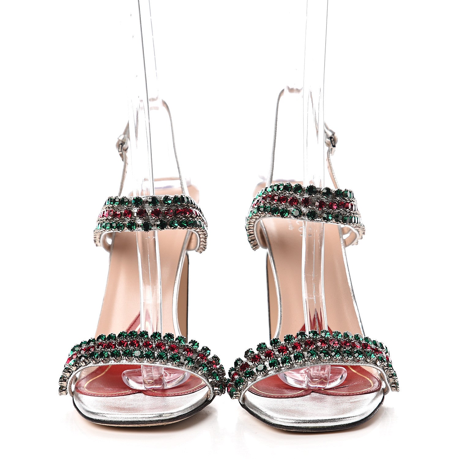 Gucci Nappa Silk Crystal Bertie High Heel Sandals 39 Argento 2 of 10