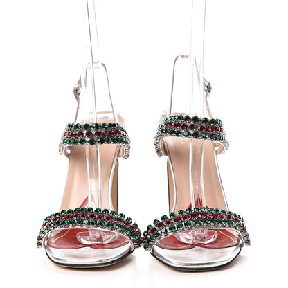 Gucci Nappa Silk Crystal Bertie High Heel Sandals 39 Argento 2 of 10