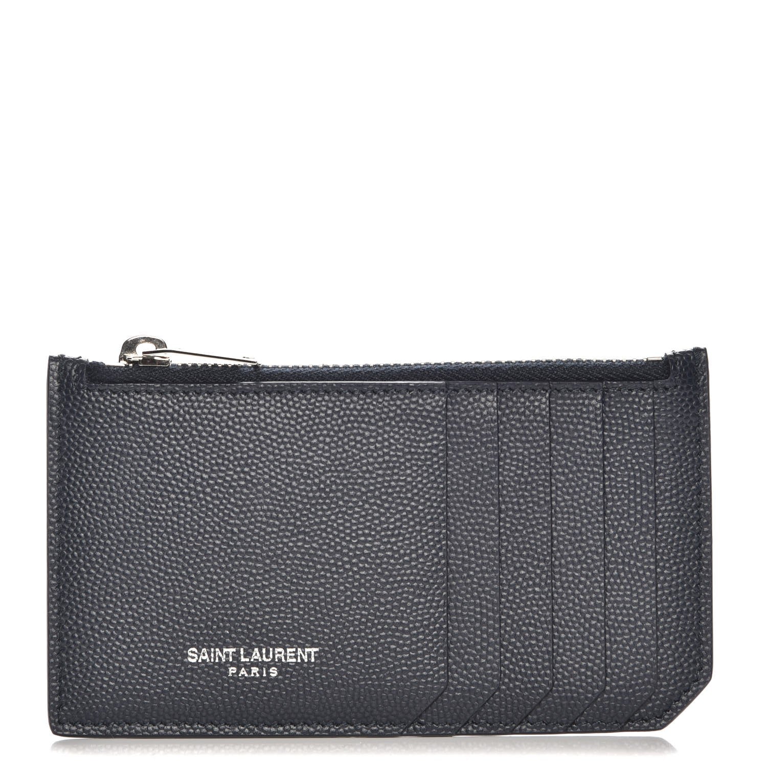 Saint Laurent Grained Calfskin 5 Fragments Zip Pouch Card Holder Navy 1 of 8