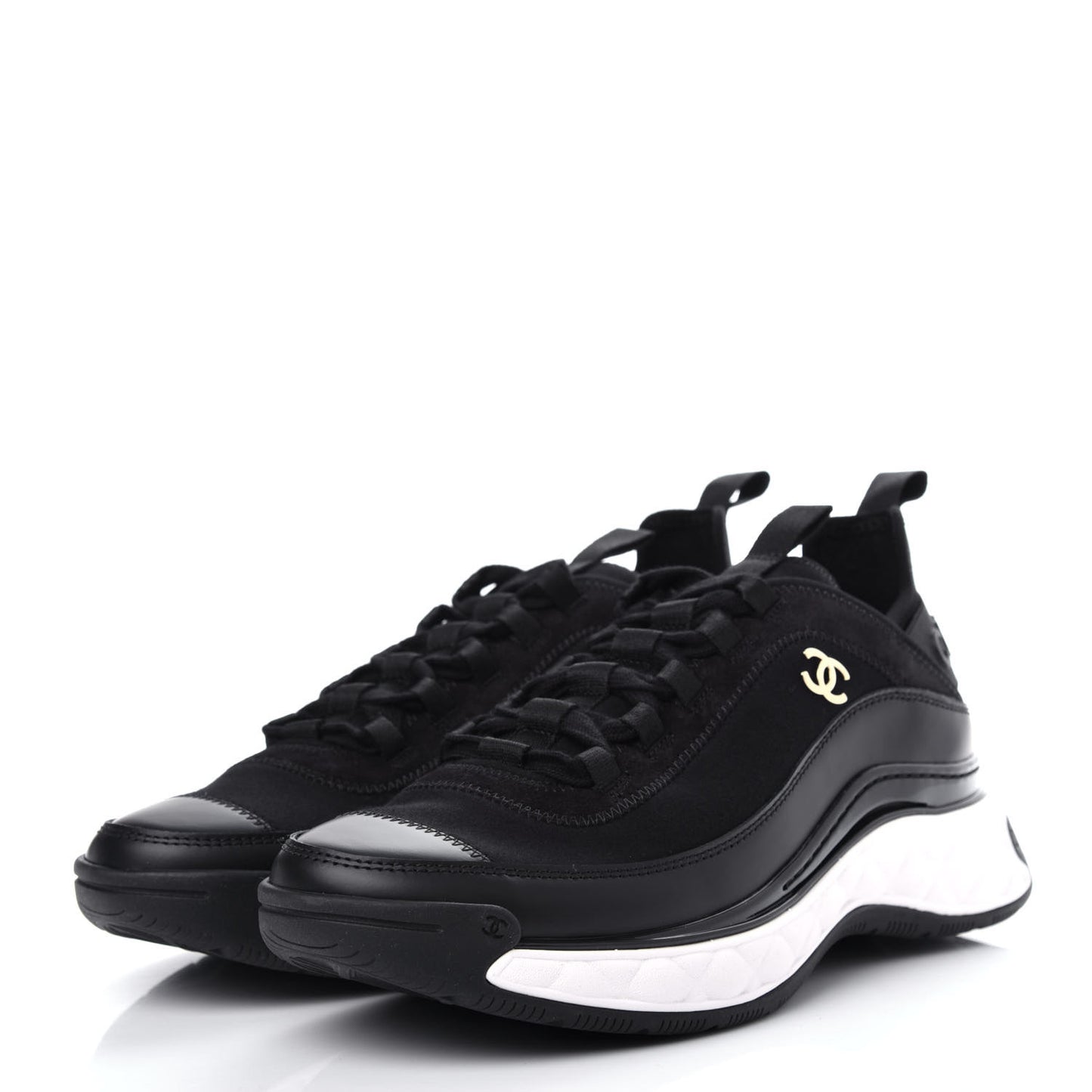 Velvet Calfskin Mixed Fibers CC Sneakers 38.5 Black