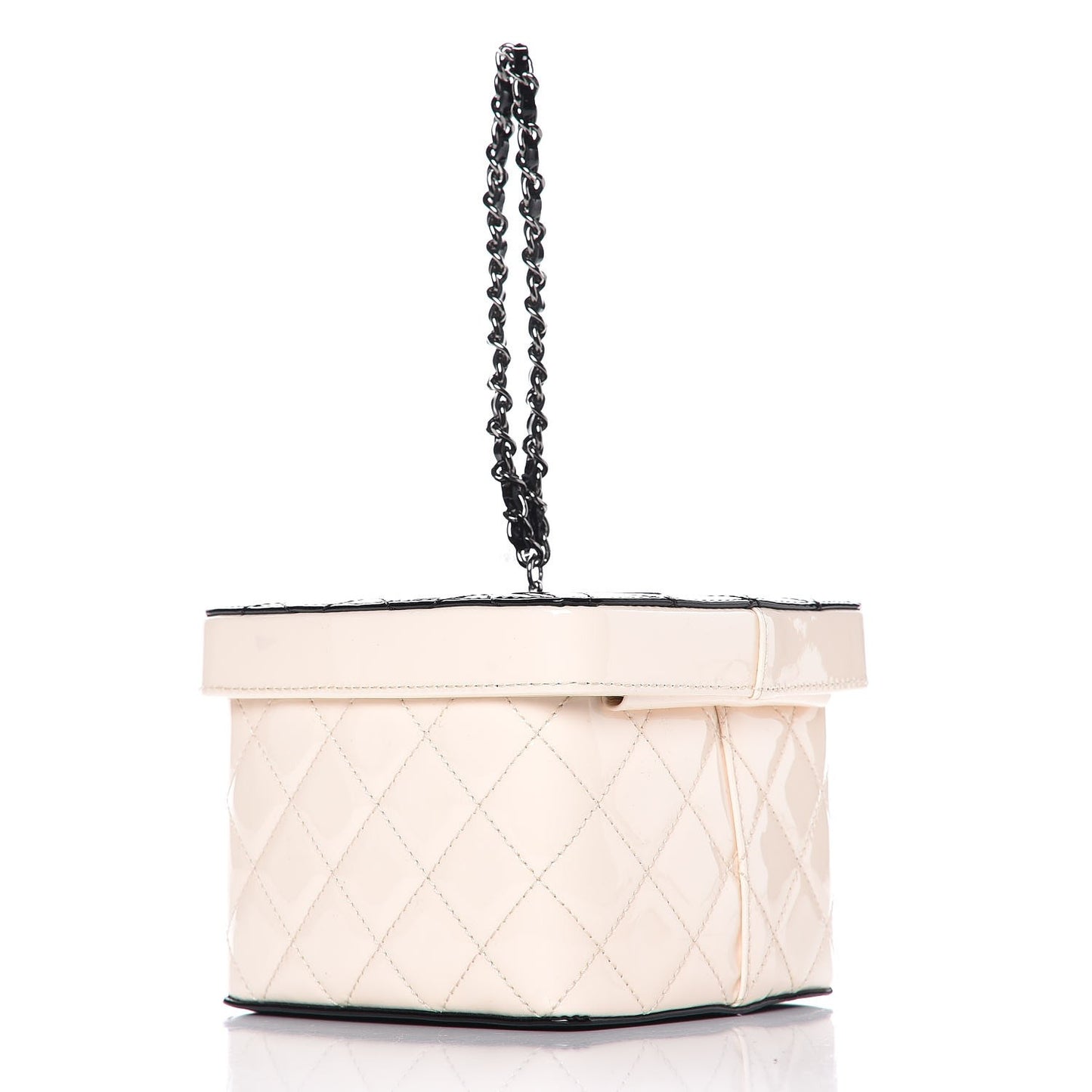 Patent Calfskin Minaudiere Vanity Case Light Beige Black