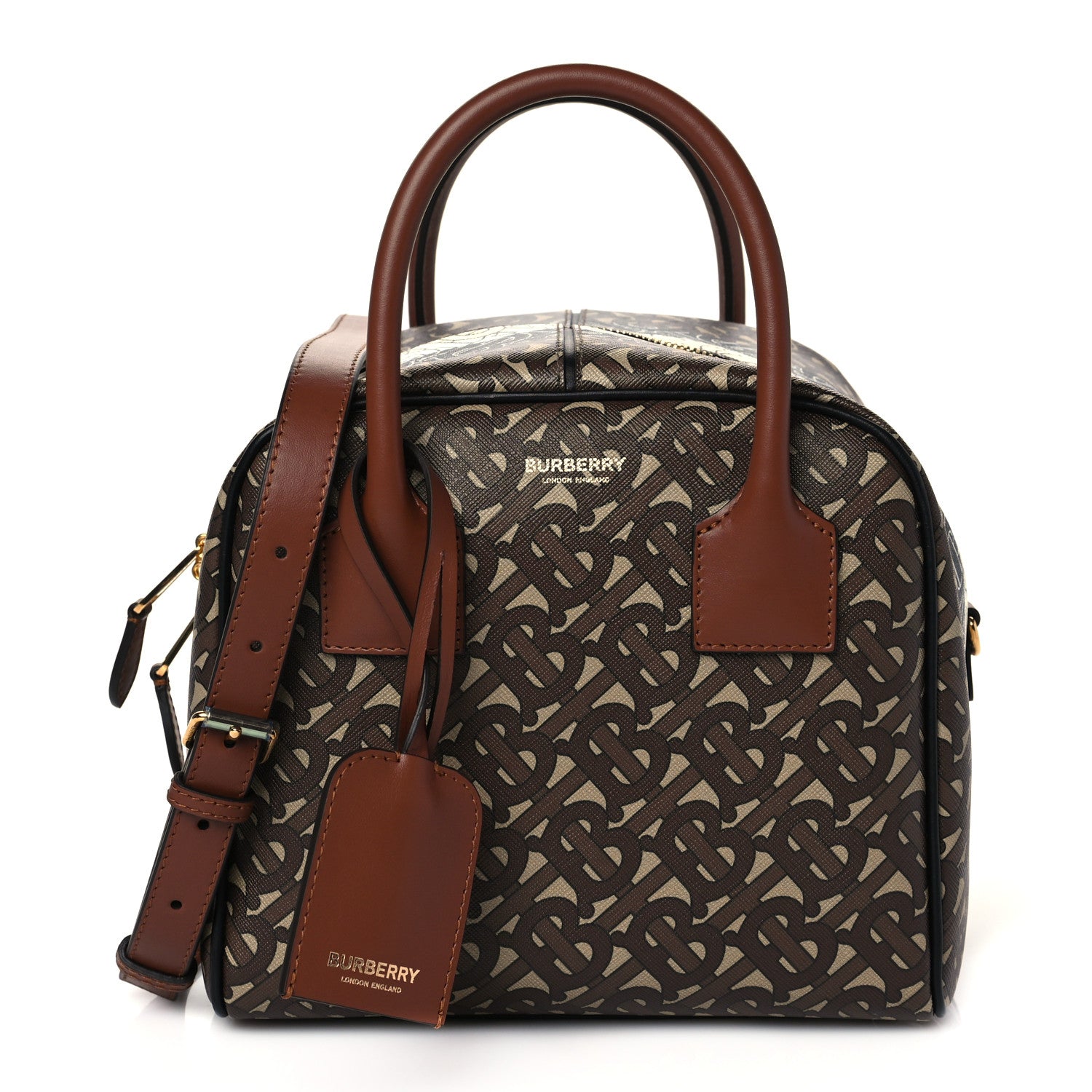 Burberry E-canvas Monogram Stripe Small Cube Bowling Bag Bridle Brown 1 of 10