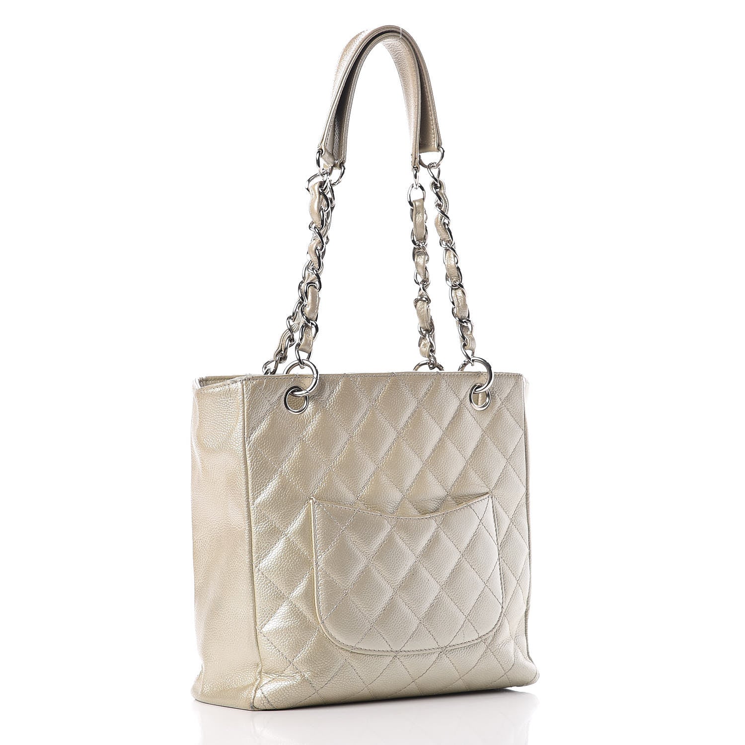 Chanel Metallic Caviar Quilted Petit Shopping Tote PST Pearl 3 of 34