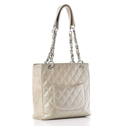 Chanel Metallic Caviar Quilted Petit Shopping Tote PST Pearl 3 of 34