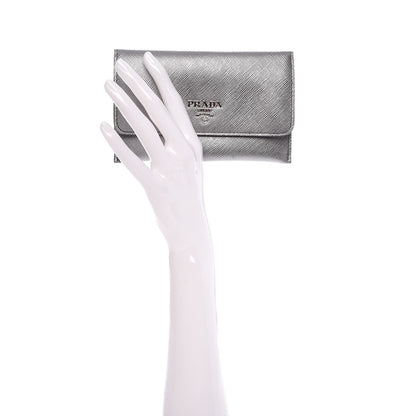 Prada Saffiano Metal Flap Wallet Cromo 2 of 7