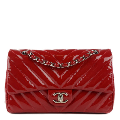 Chanel Patent Chevron Medium Single Flap Red 1 of 9