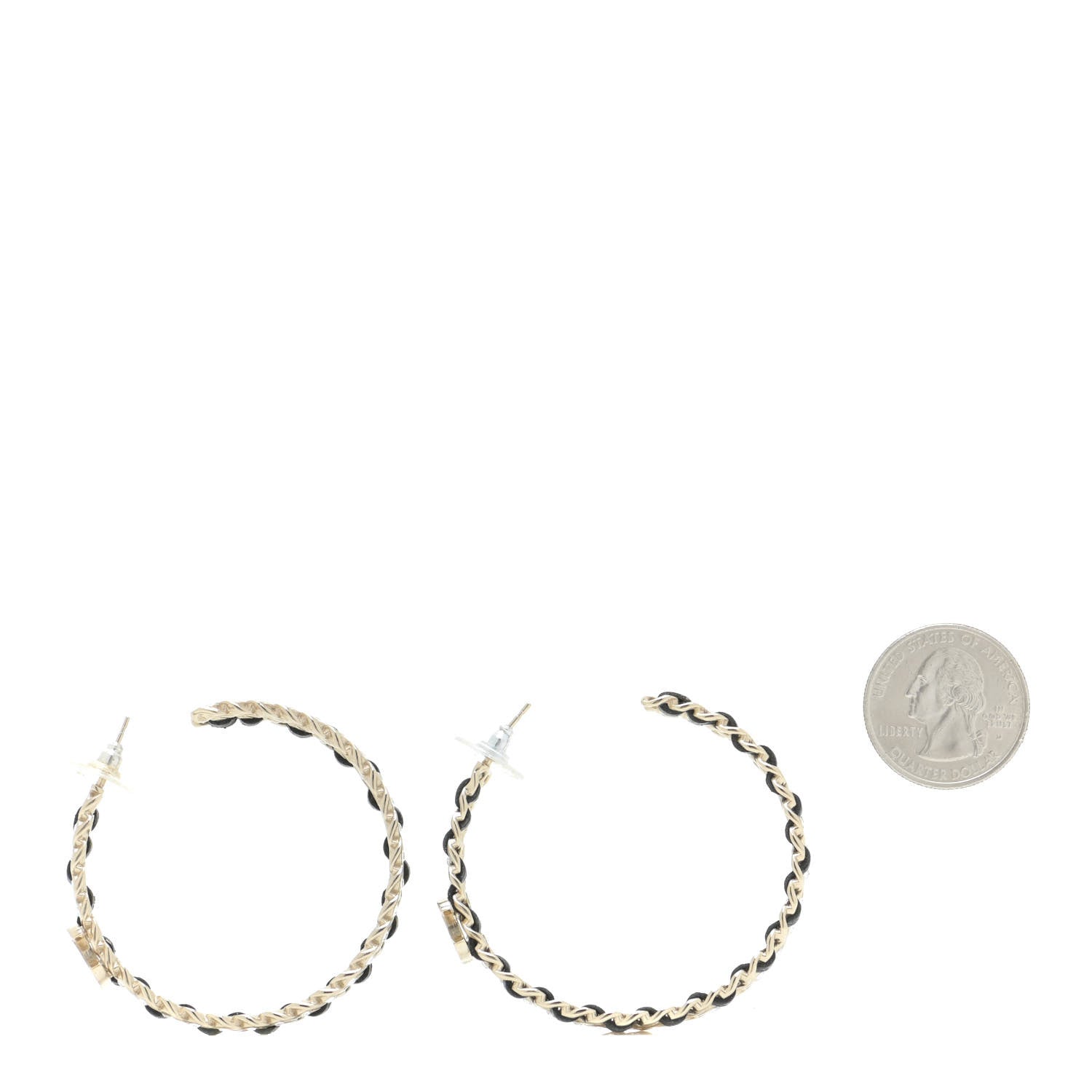 Chanel Crystal Lambskin CC Chain Hoop Earrings Gold Black 2 of 7