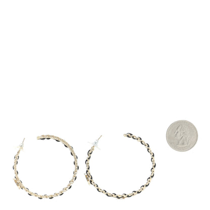 Chanel Crystal Lambskin CC Chain Hoop Earrings Gold Black 2 of 7