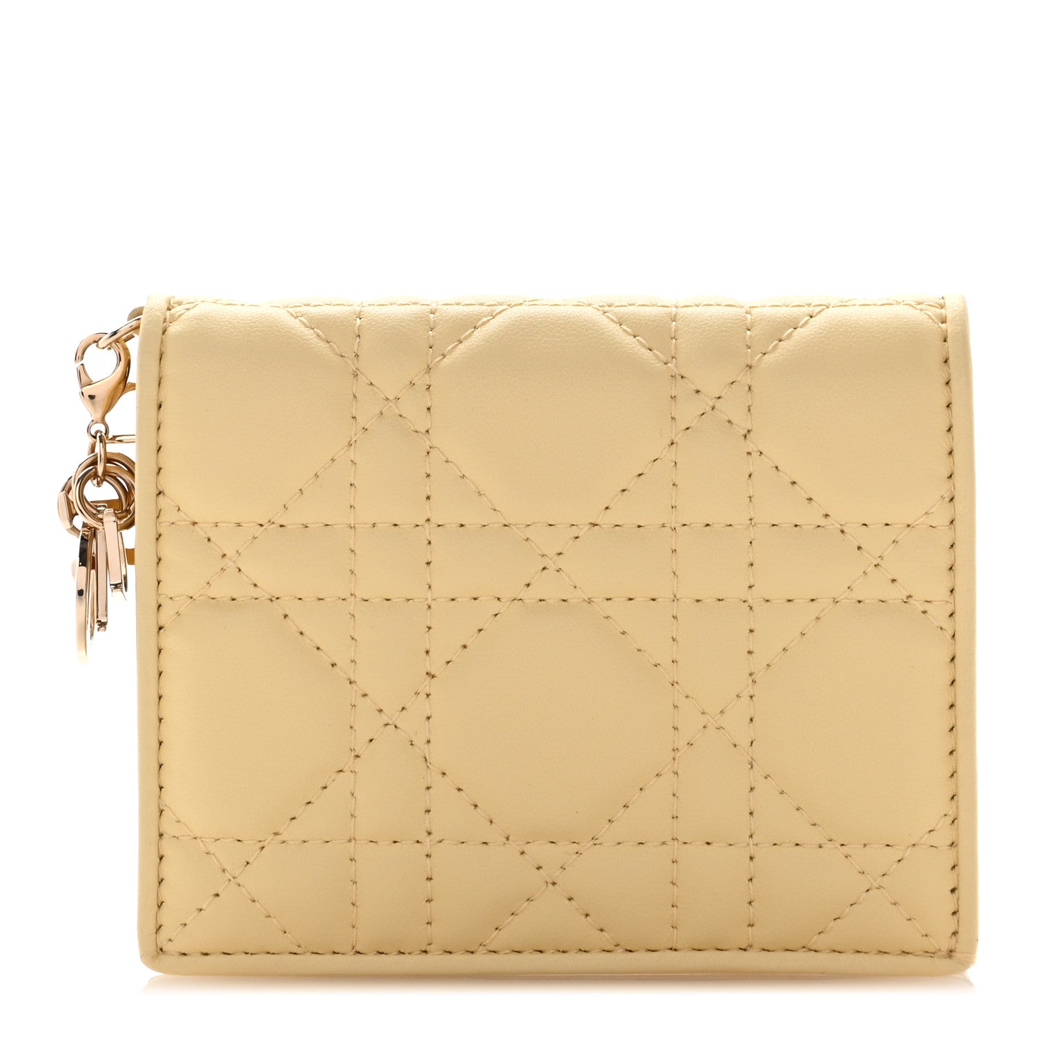 Christian Dior Lambskin Cannage Mini Lady Dior Wallet Soft Yellow 1 of 9