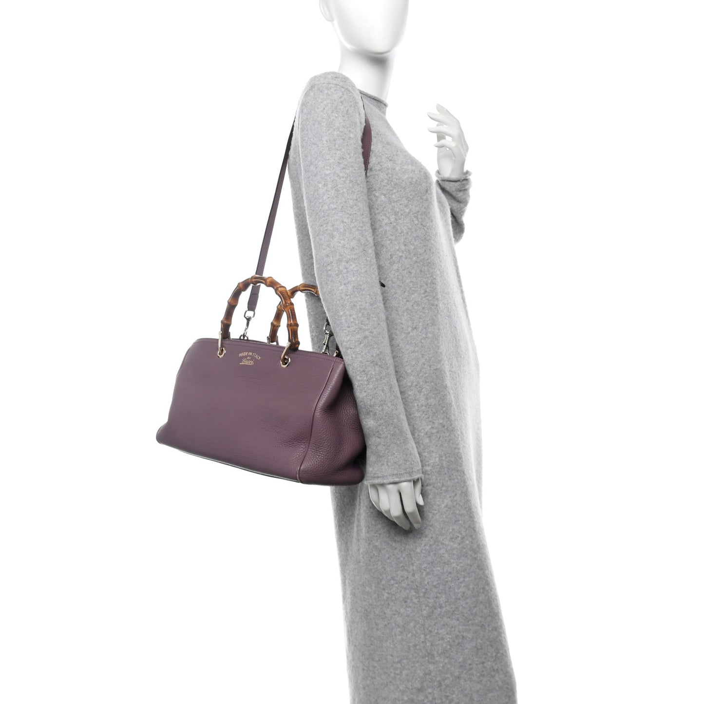 Pebbled Calfskin Medium Bamboo Shopper Tote Purple